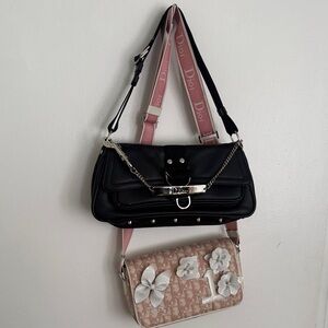 Dior Black and Pink Floral Shoulder Bag
